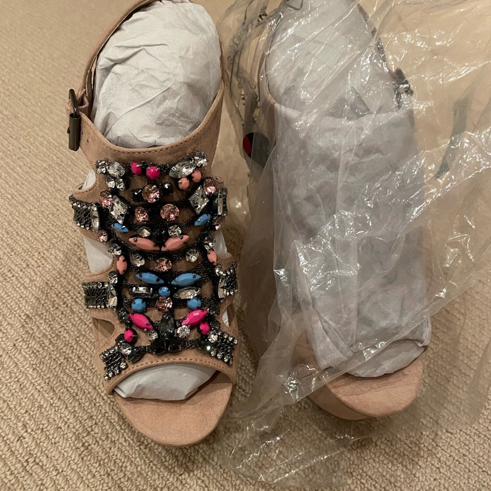 New look jewelled suede shoes heels